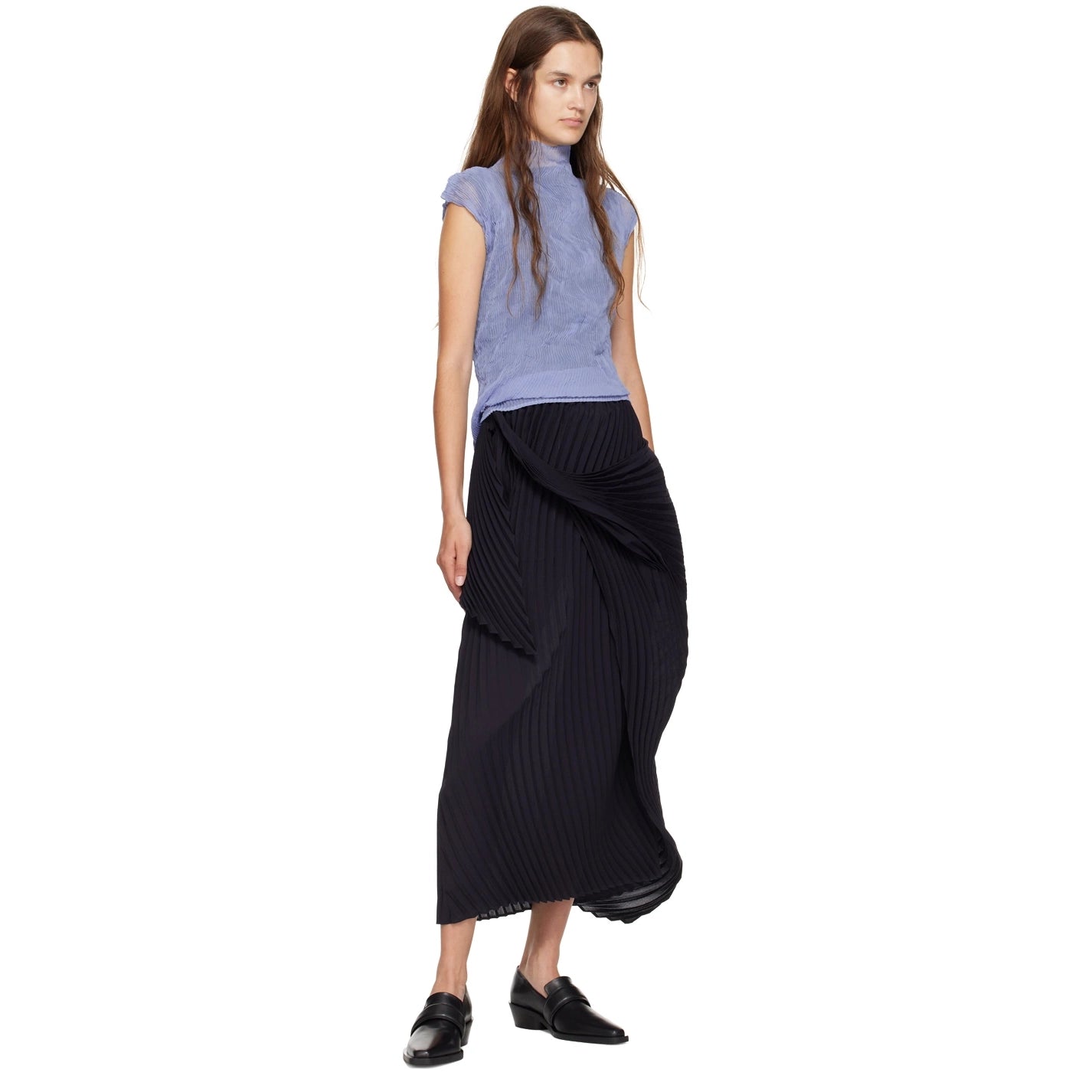 Issey Miyake Pleated Wrap Skirt in Midnight Navy, size "2" (fits size Small ish)