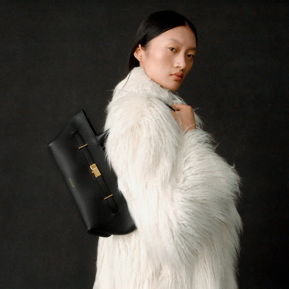 DeMellier "The New York" Shoulder Bag in Black Grained Leather