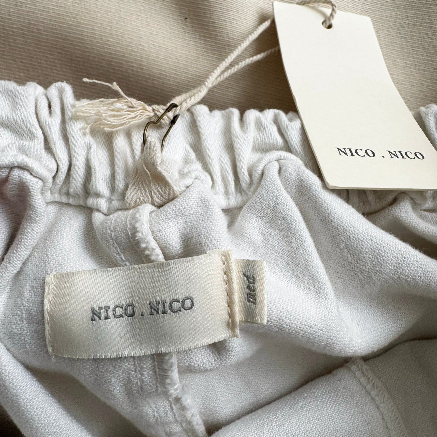 Nico Nico "Bruno" patchwork pant in off-white, Size Medium