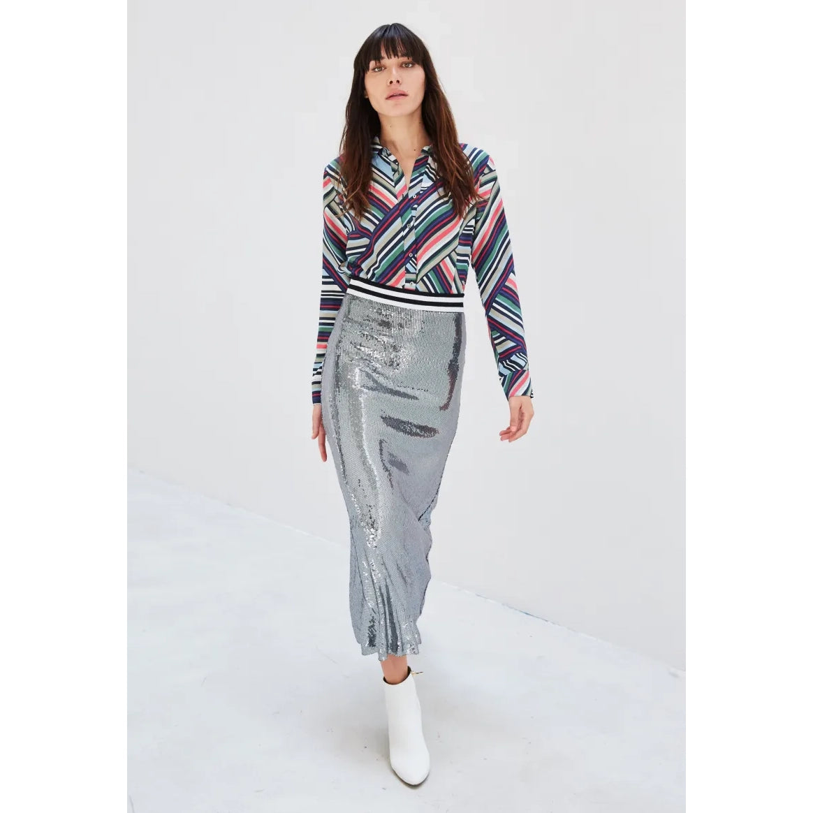 Nicole Miller Sequin Skirt in Silver, size XS