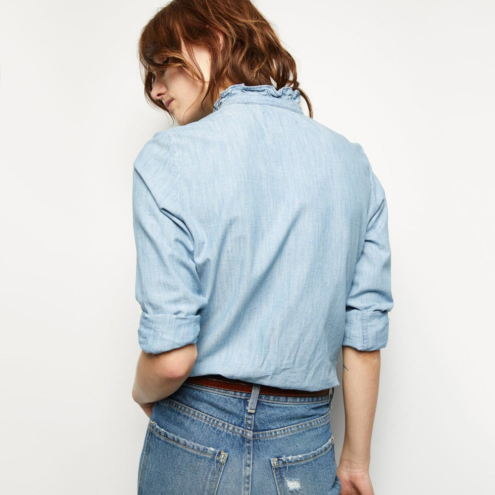 Nili Lotan "Marcela" Chambray Shirt in Light Blue, size Small
