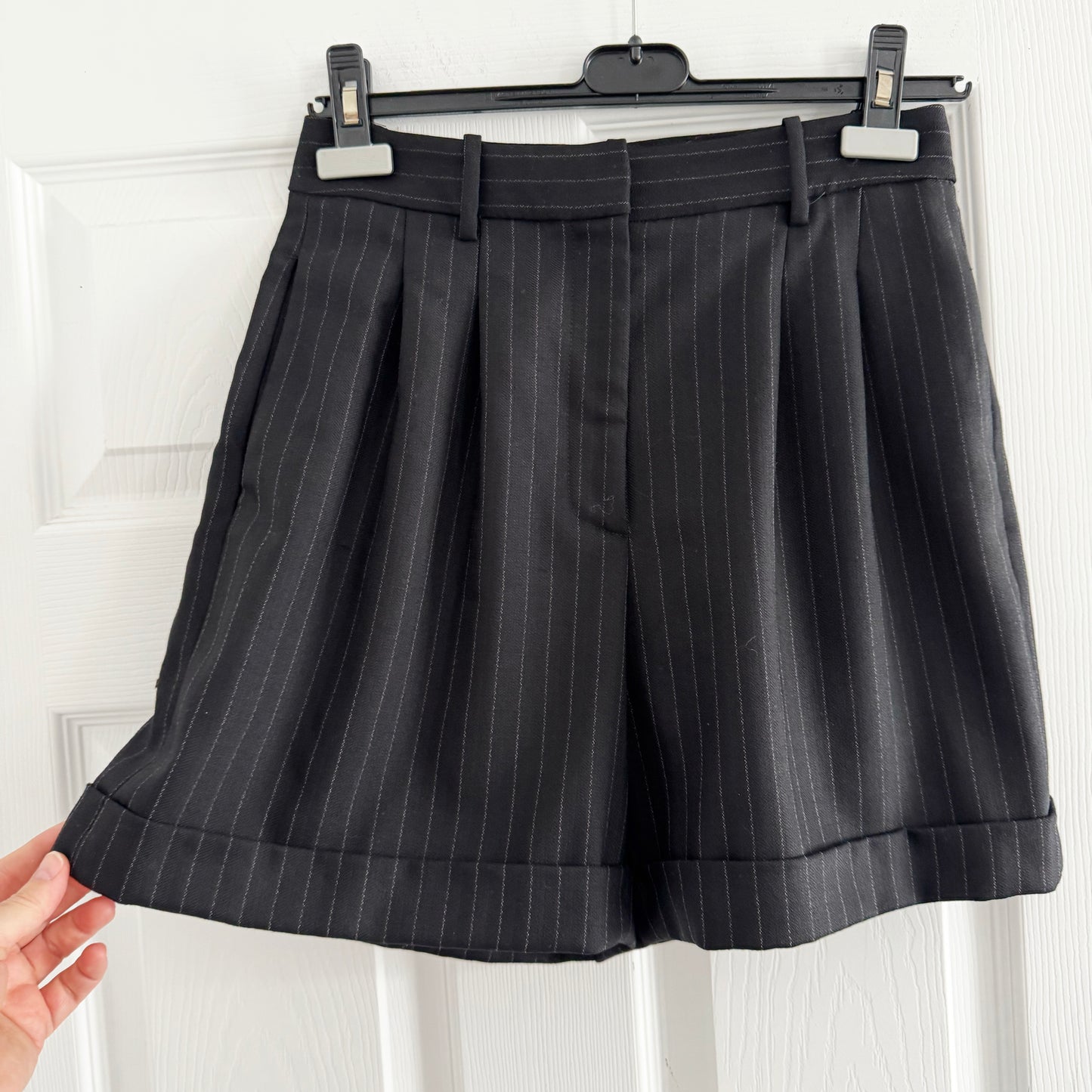 Nili Lotan "Angeline" Pinstripe Wool Shorts, size 2