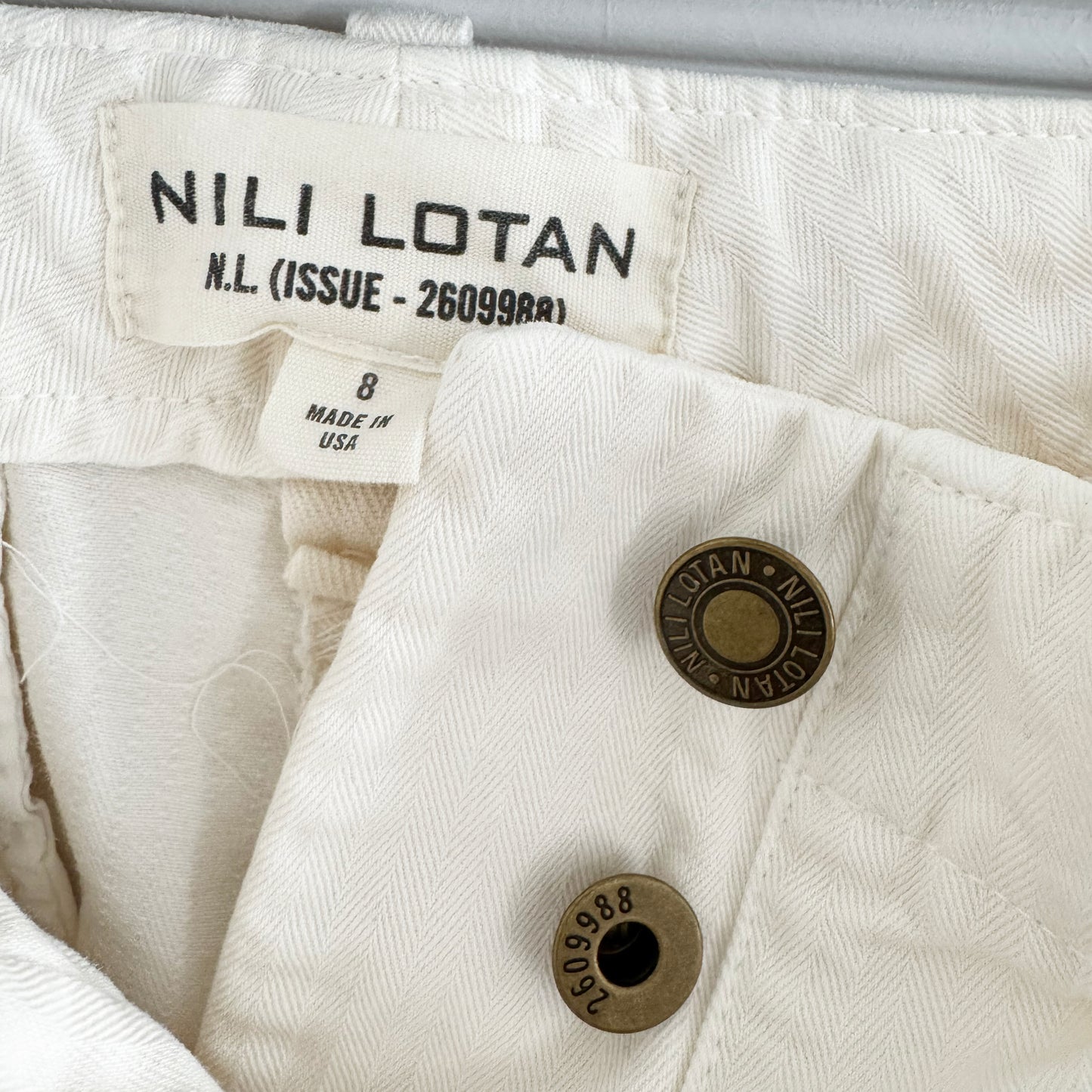 Nili Lotan "Tomboy" Cuffed Pant in White Sand, size 8