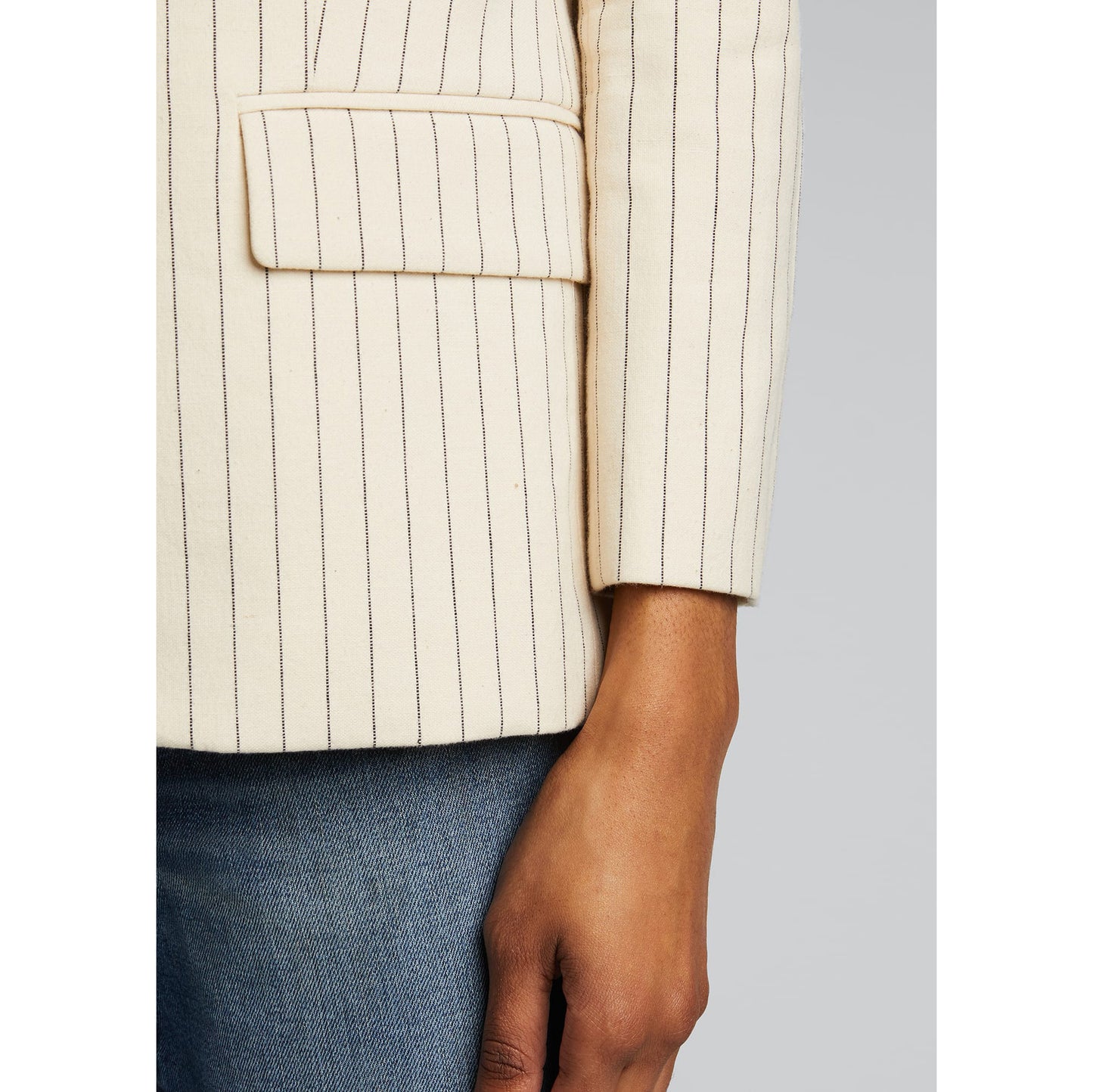 Nili Lotan "Don" Pinstripe Cotton Blazer in Ivory, Size 8 (fits 6/8)