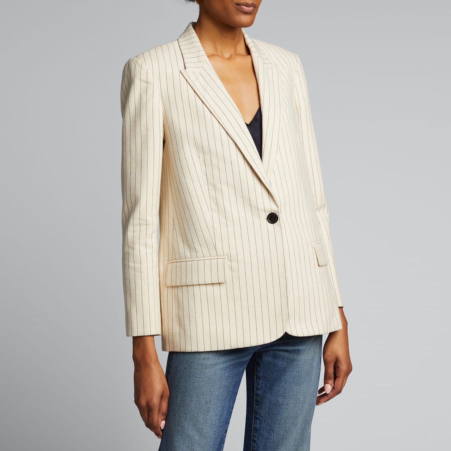 Nili Lotan "Don" Pinstripe Cotton Blazer in Ivory, Size 8 (fits 6/8)