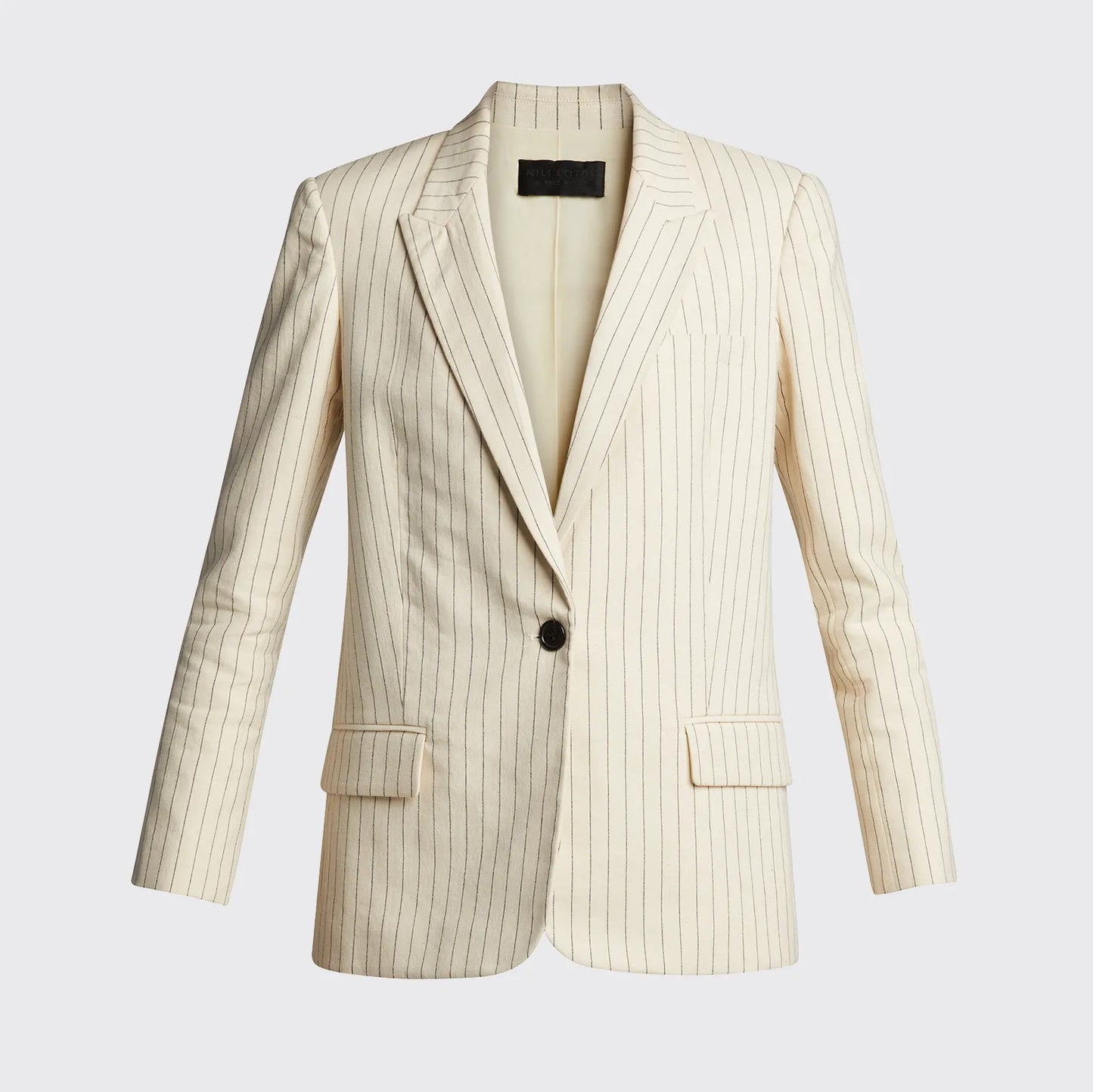 Nili Lotan "Don" Pinstripe Cotton Blazer in Ivory, Size 8 (fits 6/8)