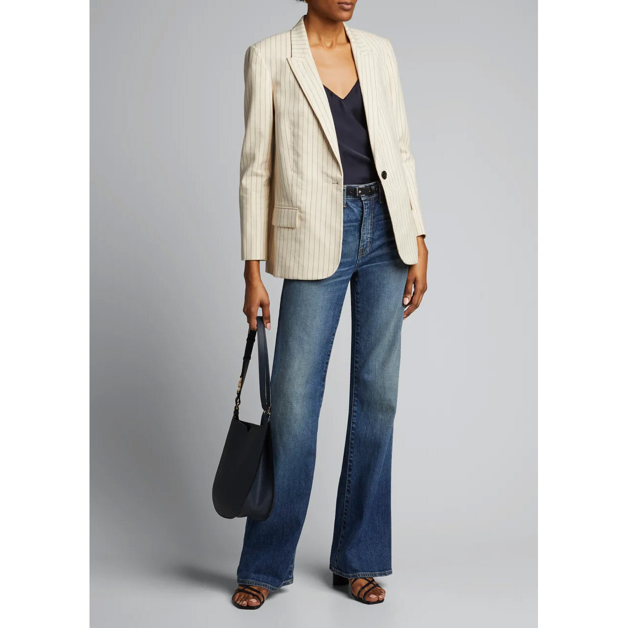 Nili Lotan "Don" Pinstripe Cotton Blazer in Ivory, Size 8 (fits 6/8)