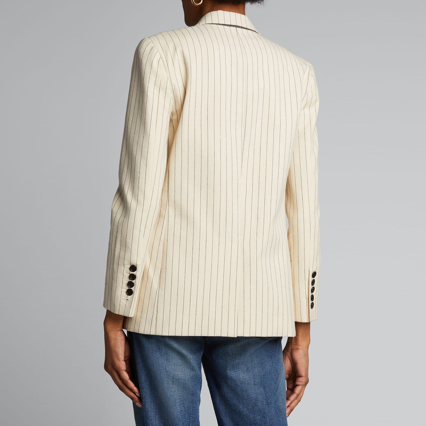 Nili Lotan "Don" Pinstripe Cotton Blazer in Ivory, Size 8 (fits 6/8)