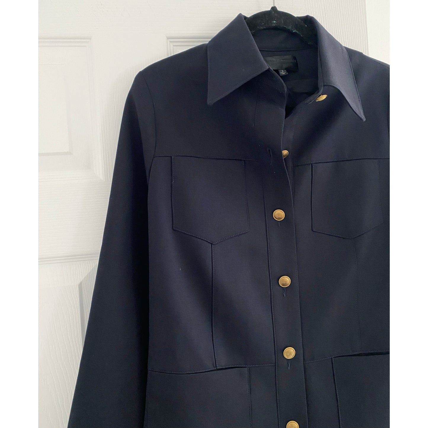 Nili Lotan "Marine" Tailored Wool Shirt/Jacket in Navy, size Small