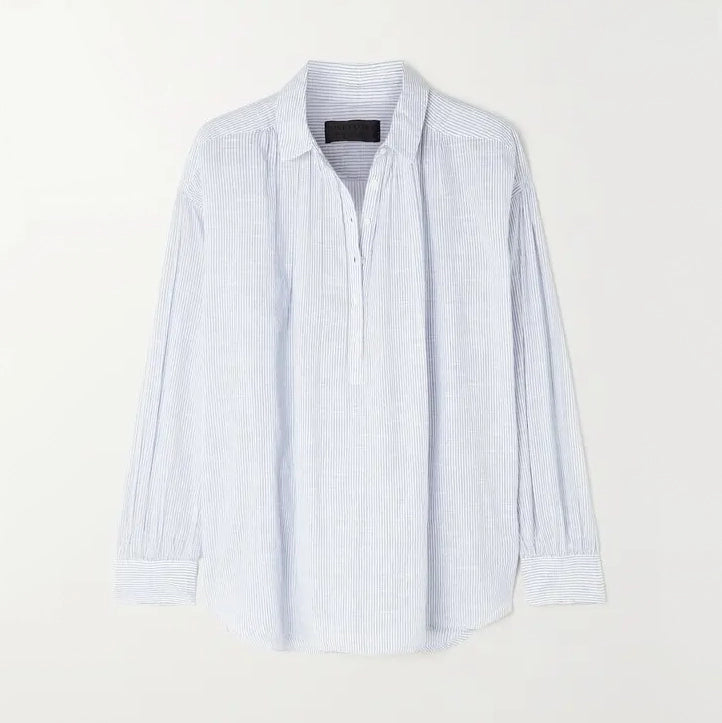 Nili Lotan "Miles" Long Sleeve Striped Shirt in Blue/White, size Small