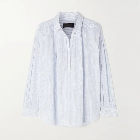 Nili Lotan "Miles" Long Sleeve Striped Shirt in Blue/White, size Small