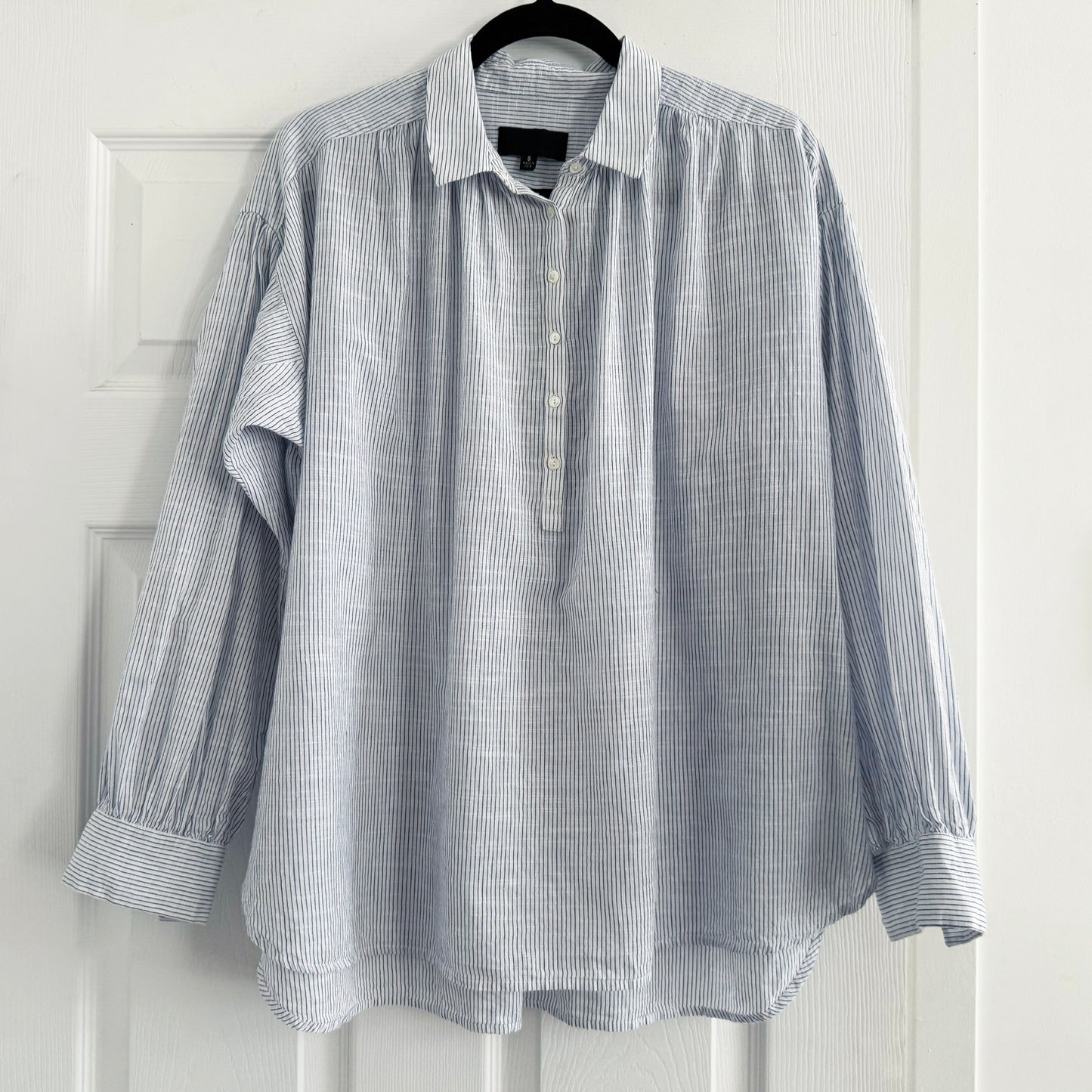 Nili Lotan "Miles" Long Sleeve Striped Shirt in Blue/White, size Small
