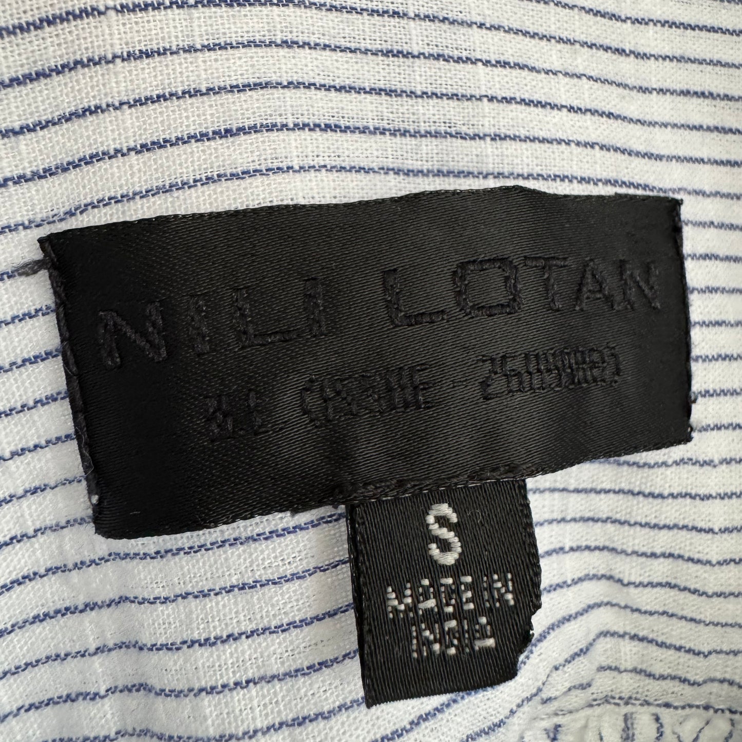 Nili Lotan "Miles" Long Sleeve Striped Shirt in Blue/White, size Small