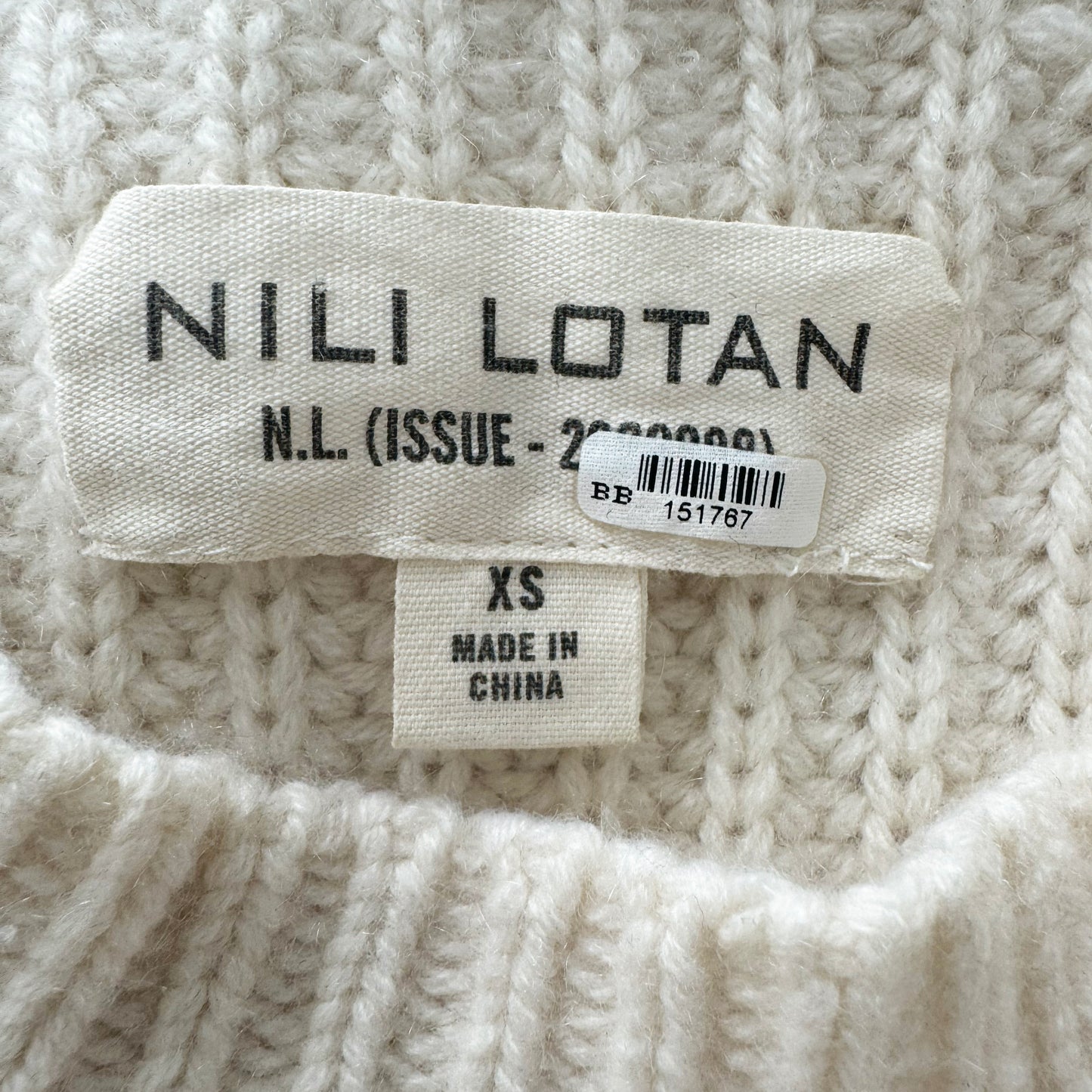 Nili Lotan Ribbed Cashmere Sweater in Ivory, size XS