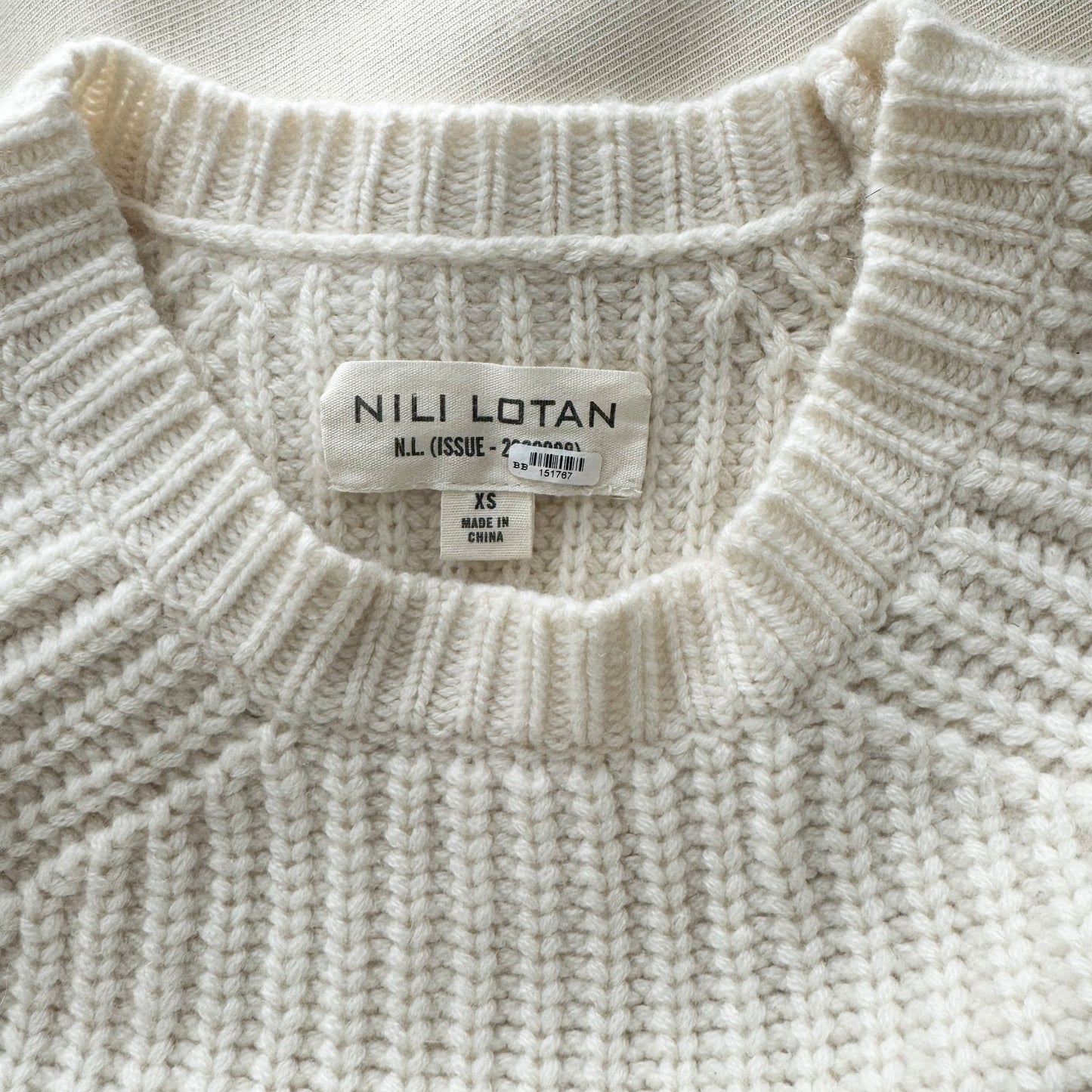 Nili Lotan Ribbed Cashmere Sweater in Ivory, size XS