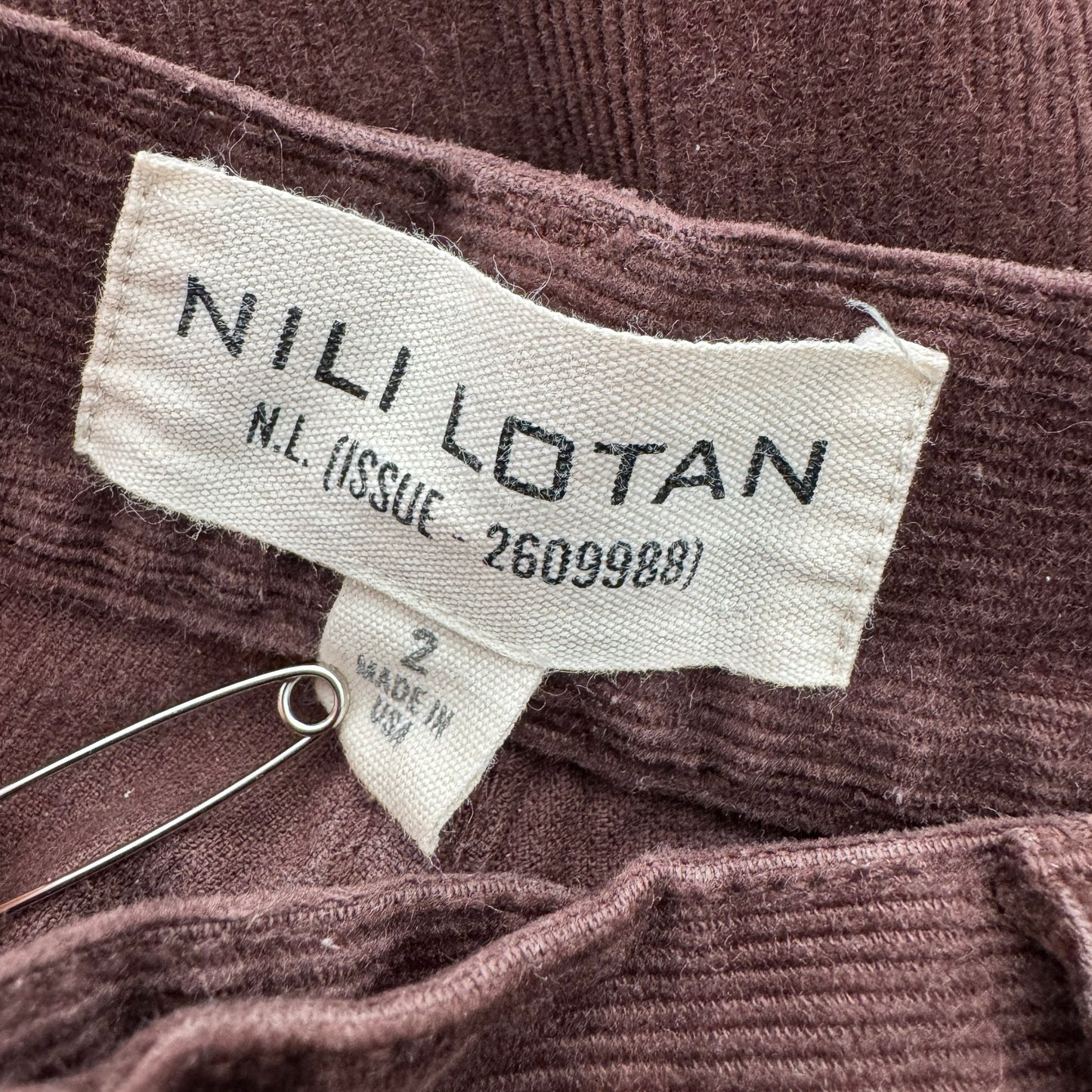 Nili Lotan "Shon" Pants in Brown Corduroy, size 2