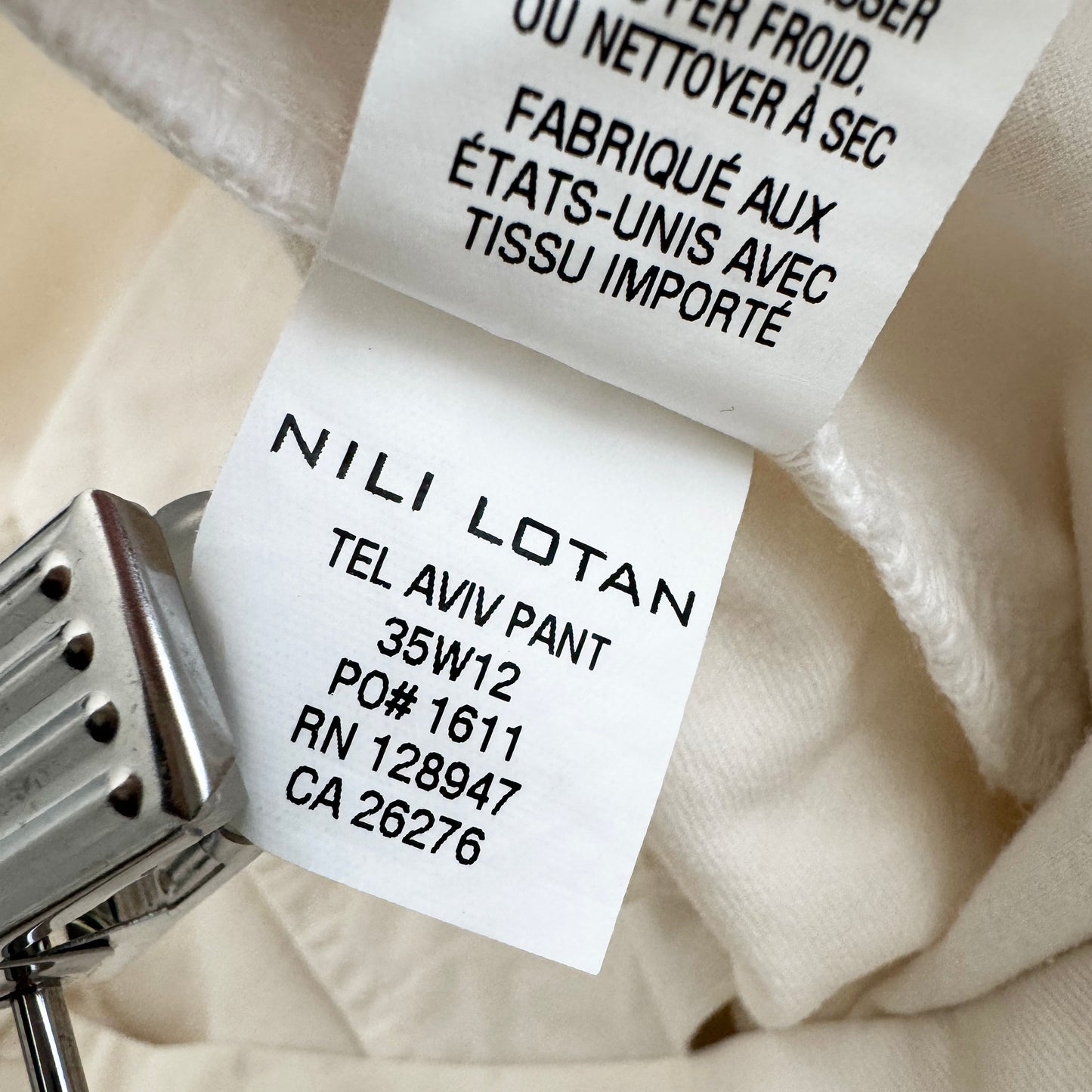 Nili Lotan "Tel Aviv" pants in "Eggshell", size 10