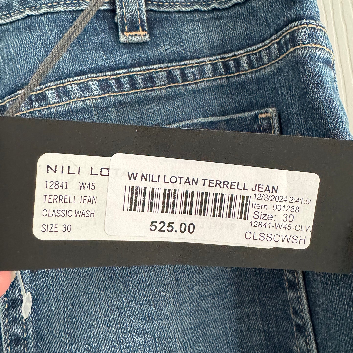 Nili Lotan "Terrell" Jeans in Classic Wash, size 30