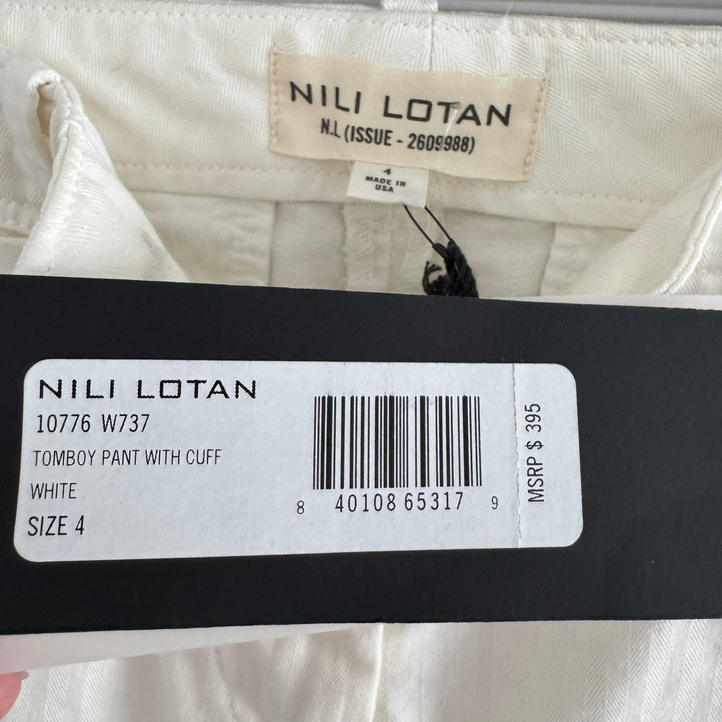 Nili Lotan "Tomboy" Cuffed Pant in White, size 4