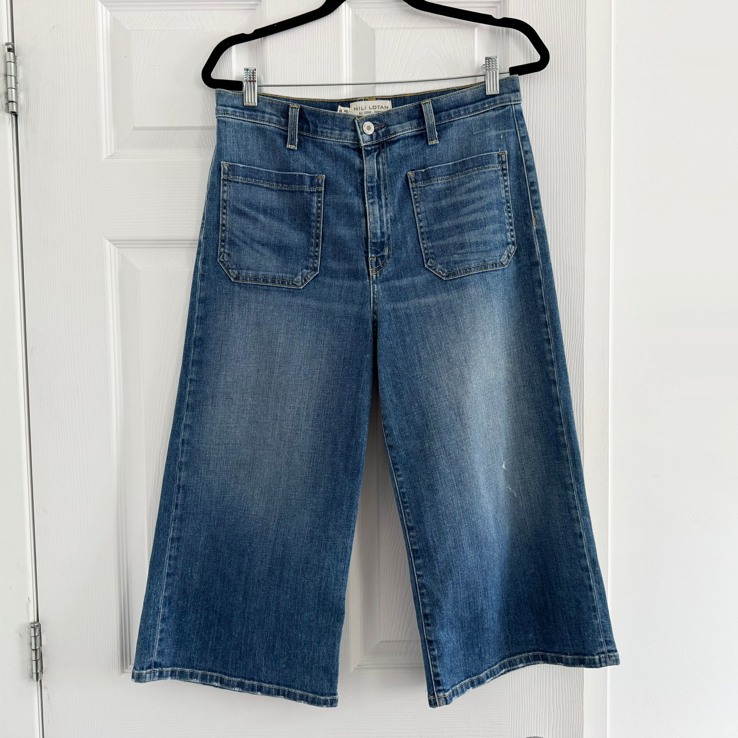 Nili Lotan "Vienne" Denim Gaucho Pants in "Classic Wash", size 30