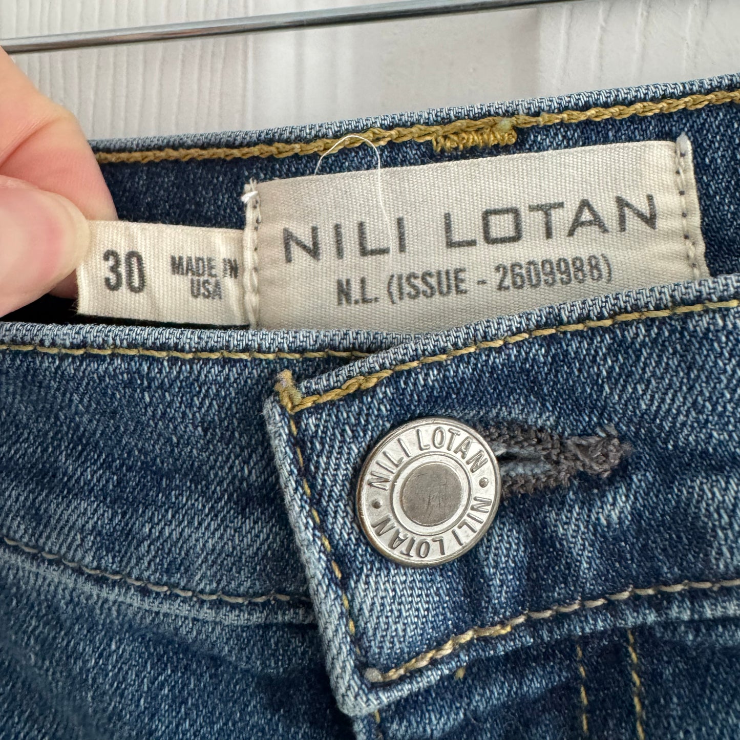 Nili Lotan "Vienne" Denim Gaucho Pants in "Classic Wash", size 30