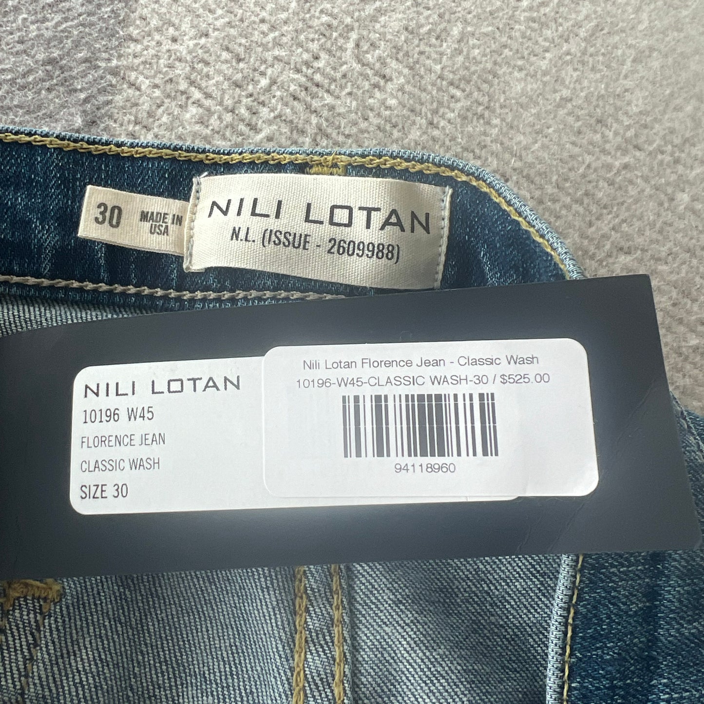 Nili Lotan "Florence" Jean in Classic Wash, Size 30