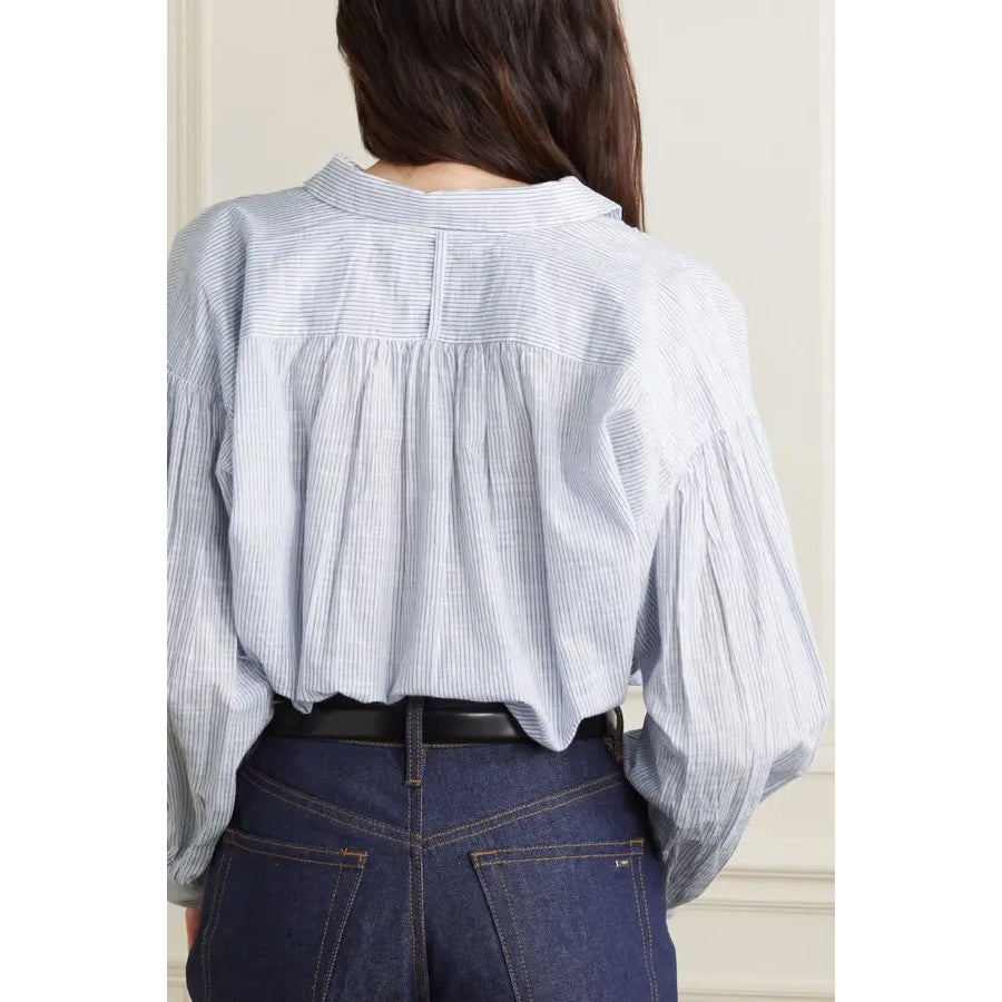Nili Lotan "Miles" Long Sleeve Striped Shirt in Blue/White, size Small