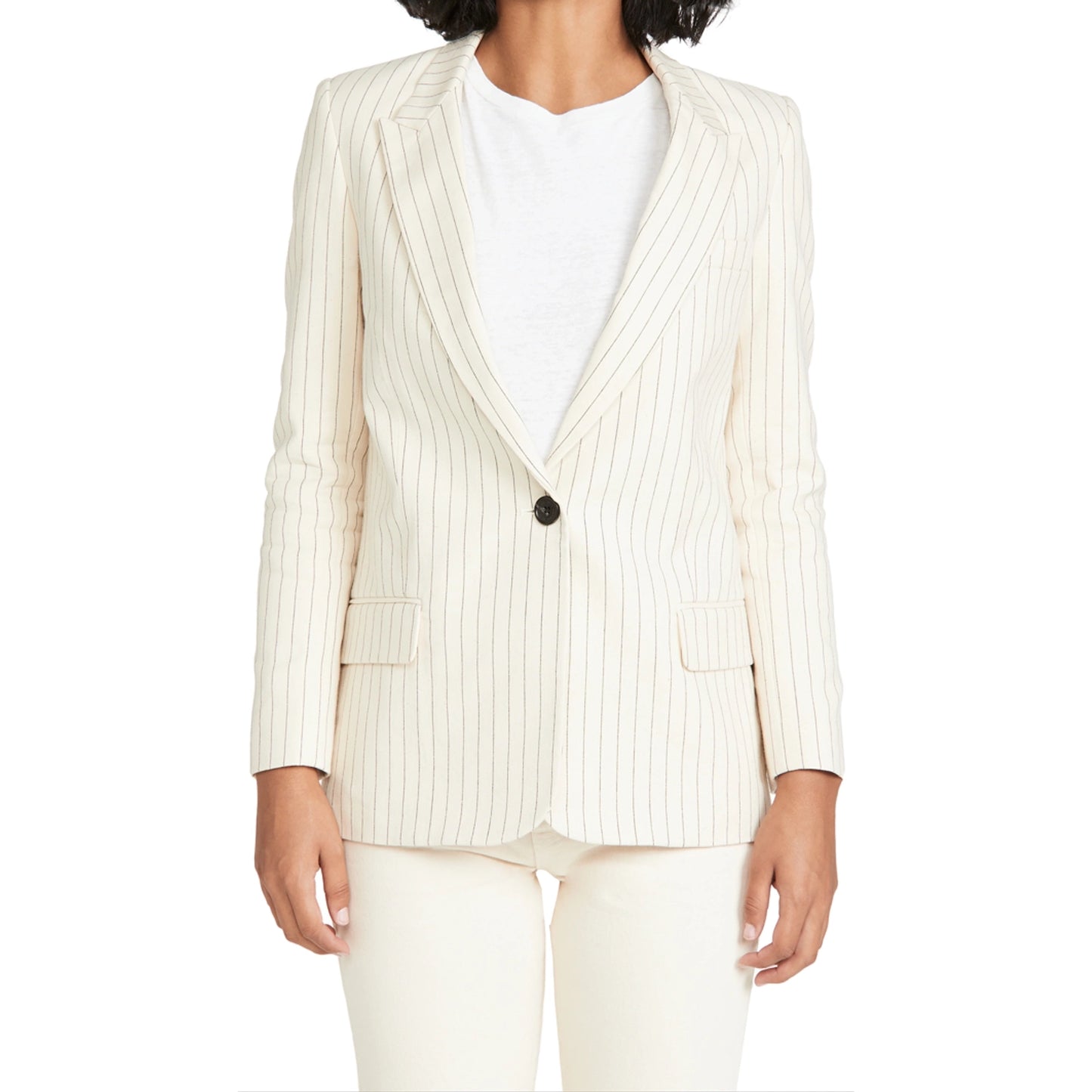 Nili Lotan "Don" Pinstripe Cotton Blazer in Ivory, Size 8 (fits 6/8)
