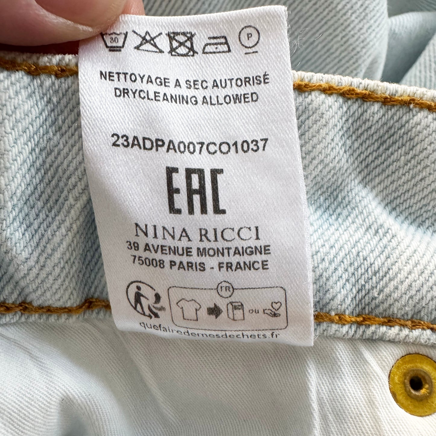 Nina Ricci High Rise Wide Leg Jeans in Light Blue, size 44 (fits like 30 in jeans) *hemmed*