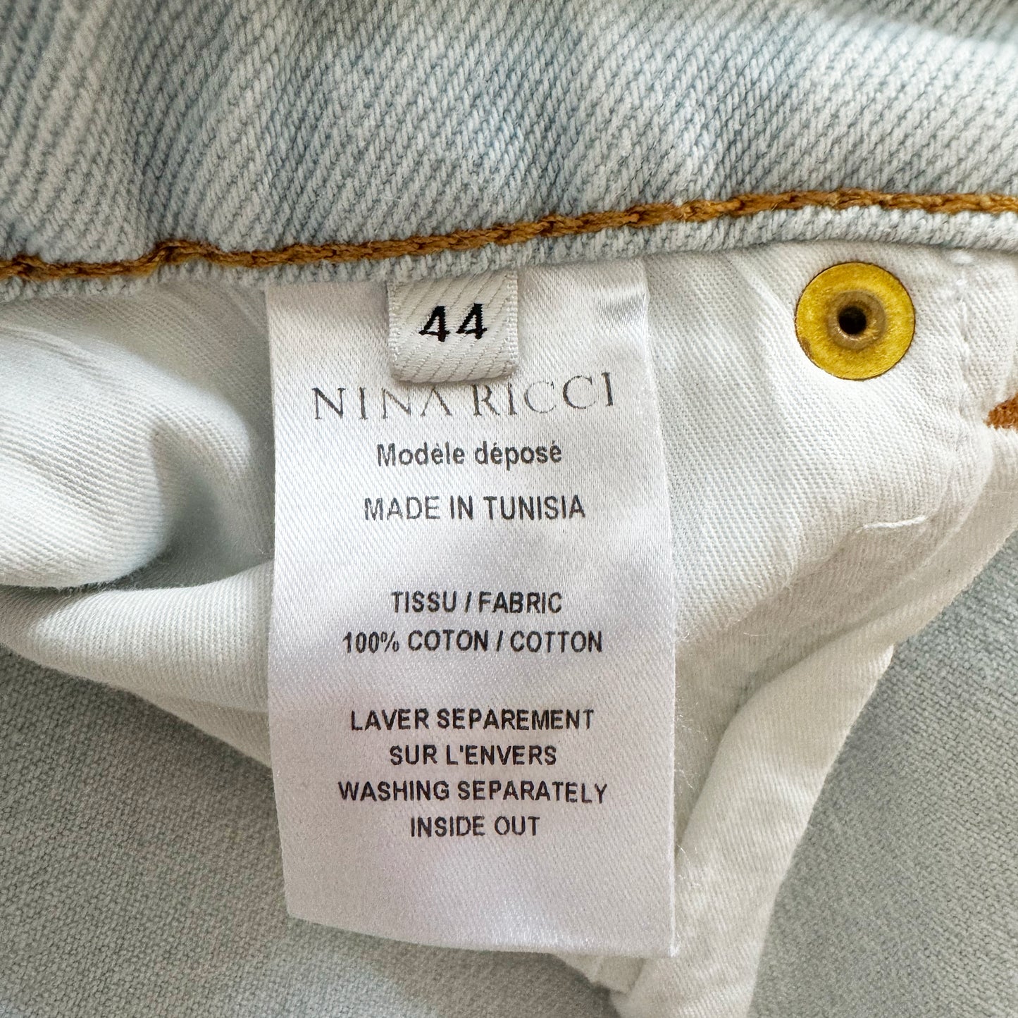 Nina Ricci High Rise Wide Leg Jeans in Light Blue, size 44 (fits like 30 in jeans) *hemmed*