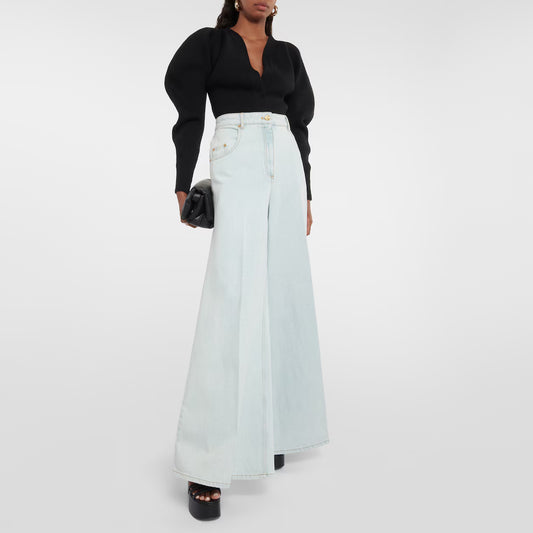 Nina Ricci High Rise Wide Leg Jeans in Light Blue, size 44 (fits like 30 in jeans) *hemmed*