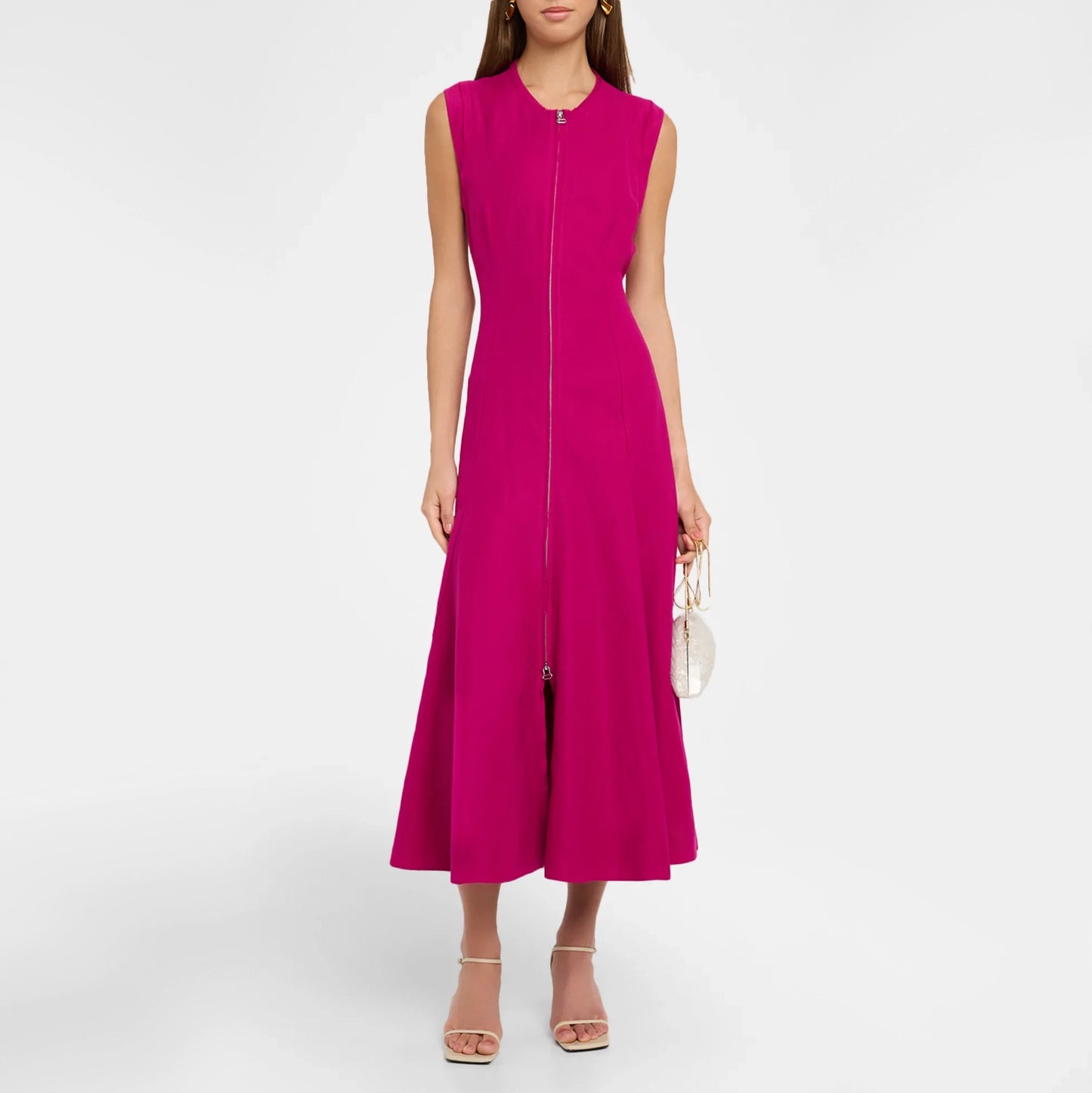 Argent "Cornelia" Midi Dress in Fushia, Size Small