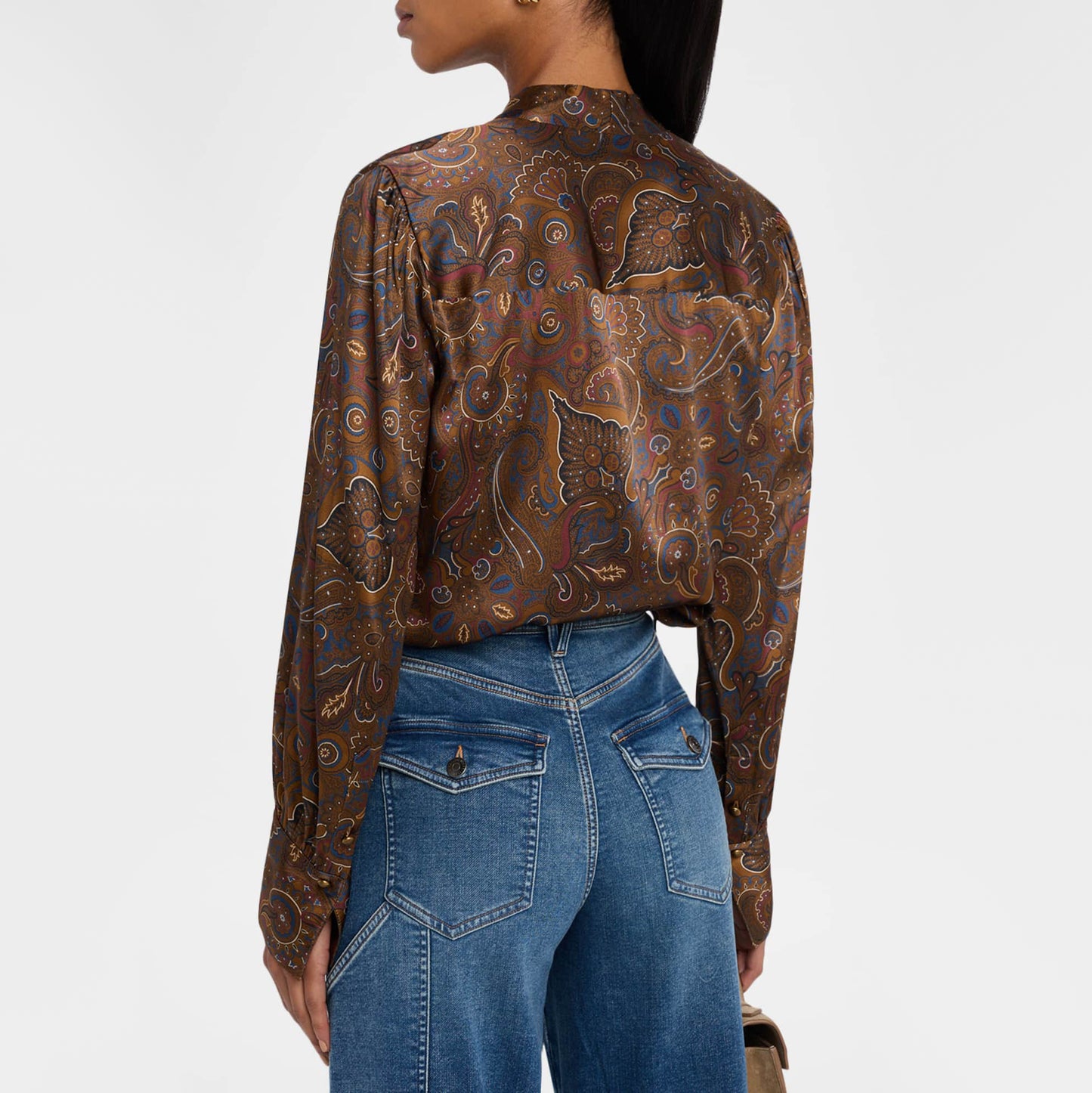 Veronica Beard "Francine" Paisley Stretch Silk Blouse in Brown, size 6