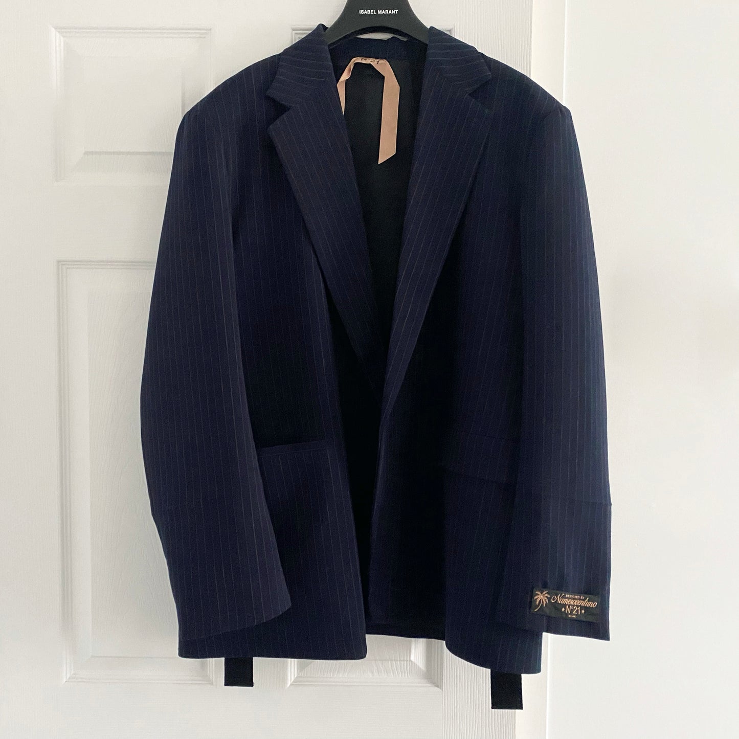 NumeroVentiuno Oversize Pinstripe Blazer in Navy, size 46IT (fits like size 12)