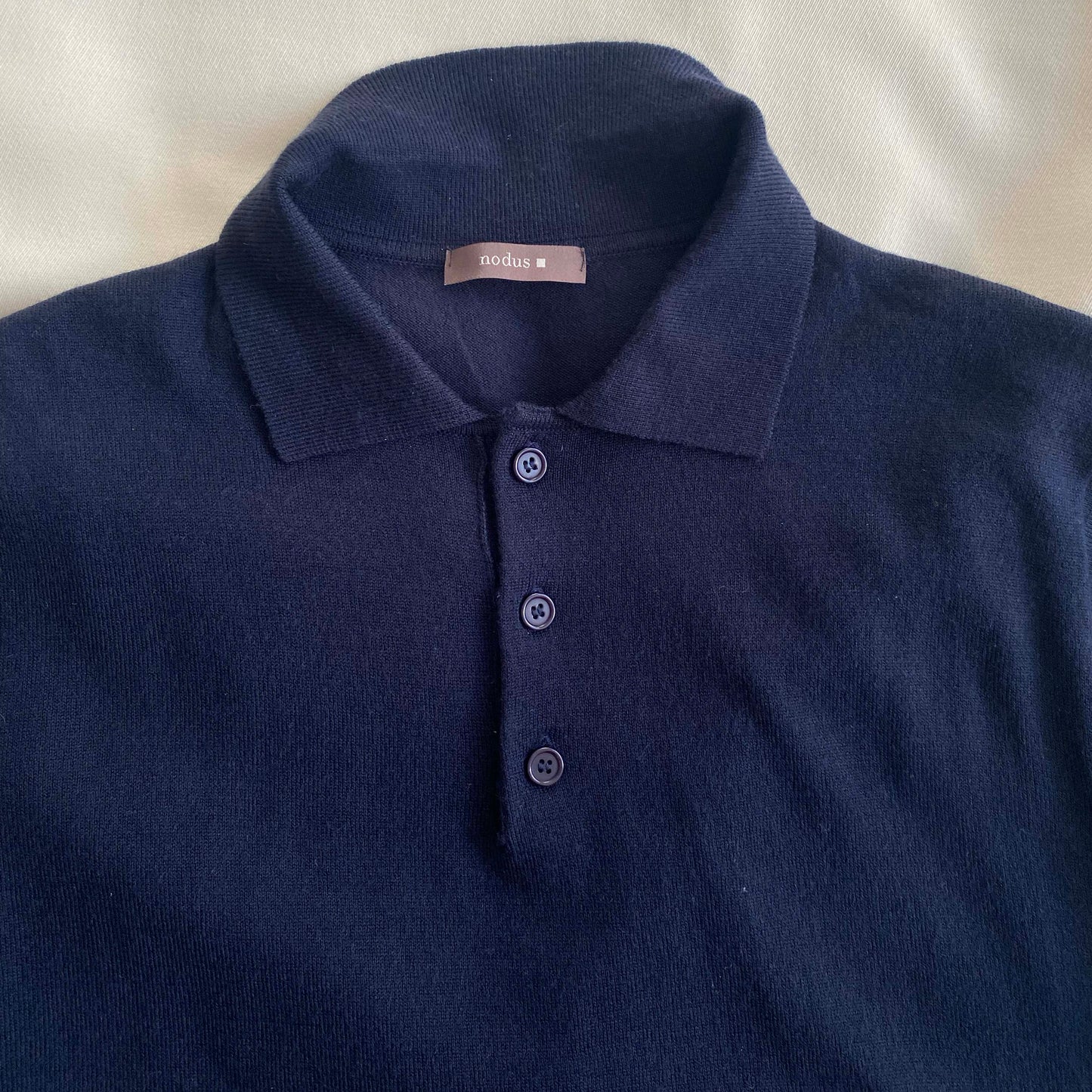 Nodus Navy Merino Wool Polo Neck in Navy, size Large