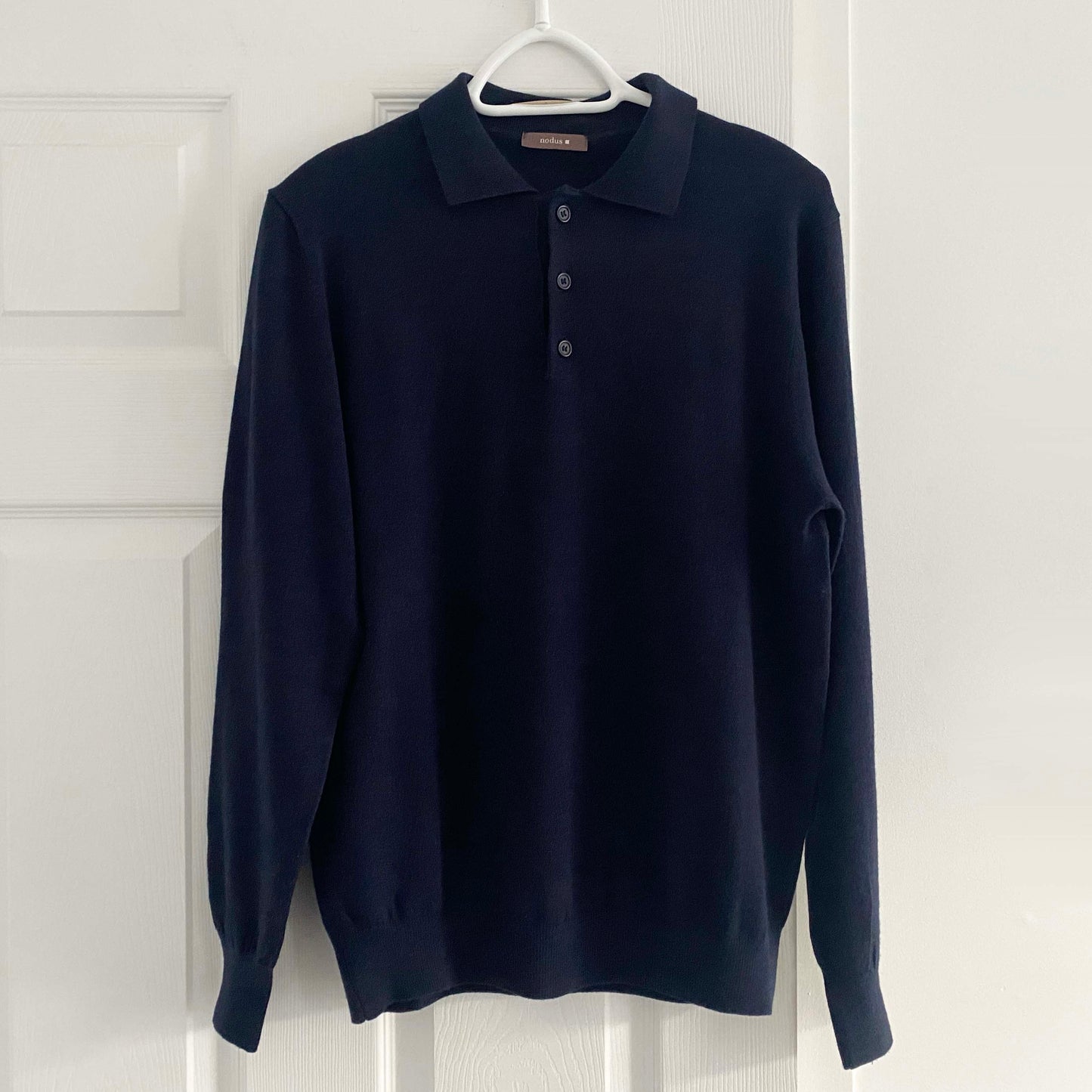 Nodus Navy Merino Wool Polo Neck in Navy, size Large