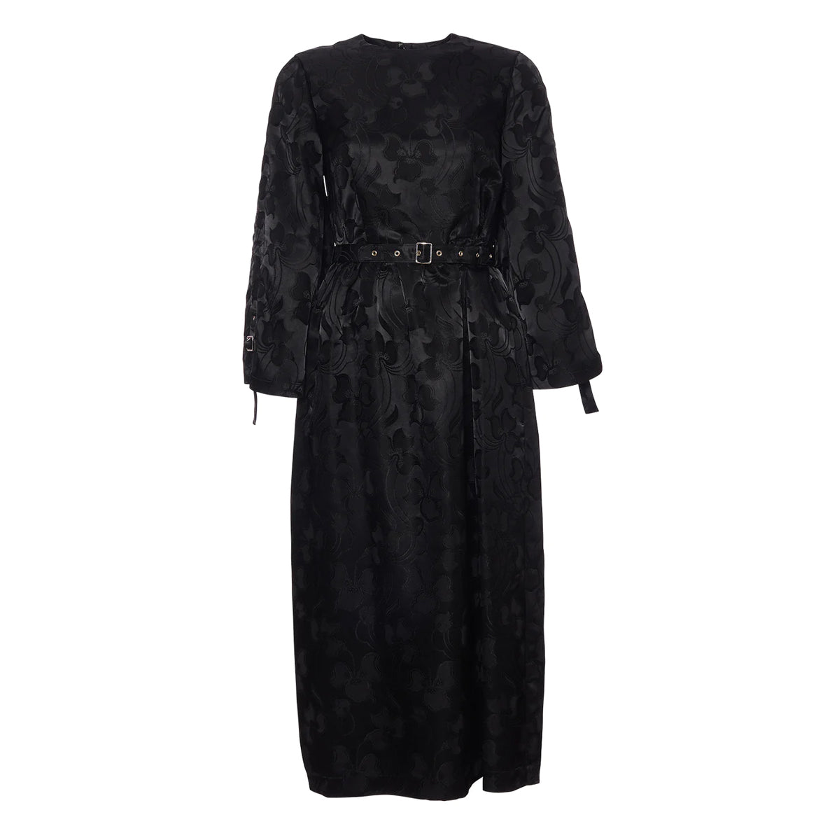 Noir Kei Ninomiya Robe imprimée satinée avec ceinture à boucle, taille petite (convient à S/M)