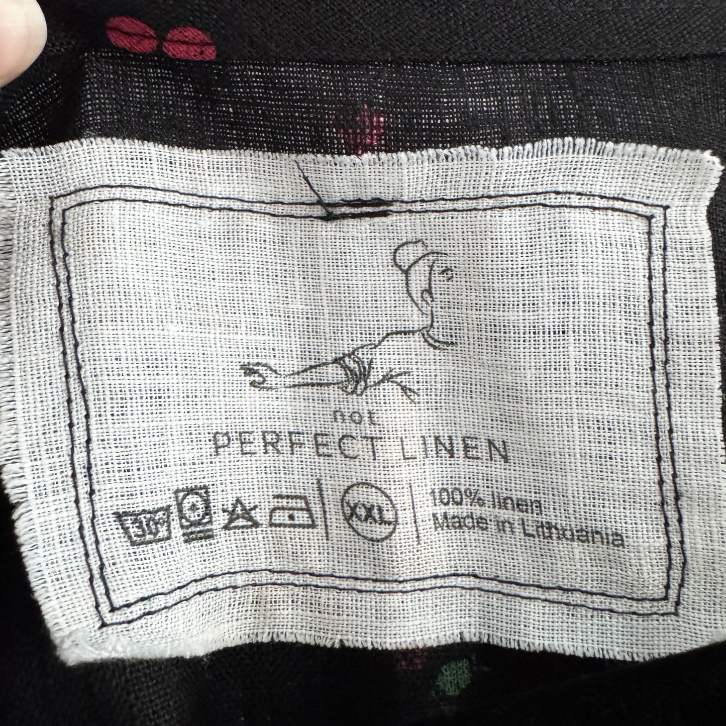 Not Perfect Linen Cherry Print Shirt in Black, size XXL (fits L-XL)