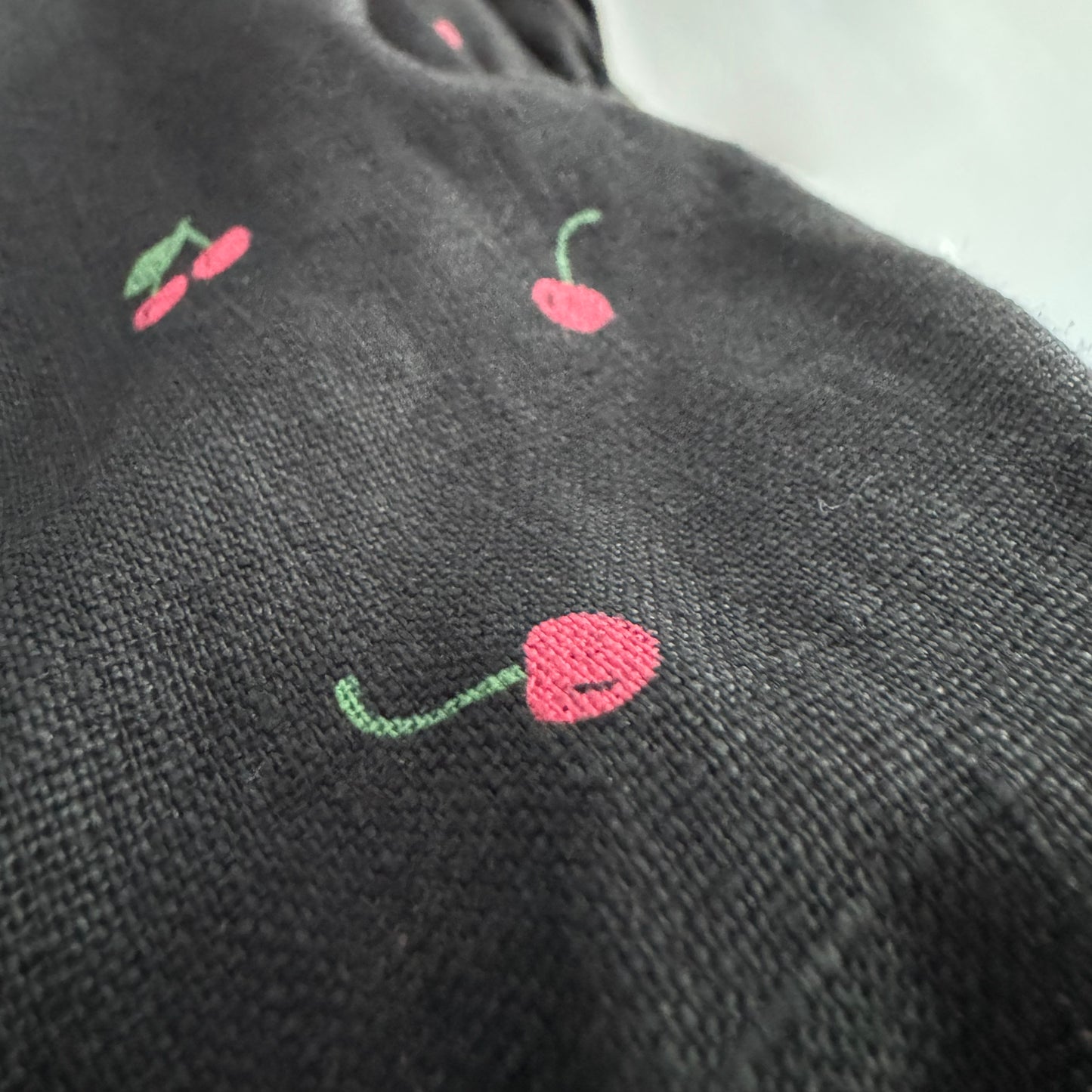 Not Perfect Linen Cherry Print Shirt in Black, size XXL (fits L-XL)