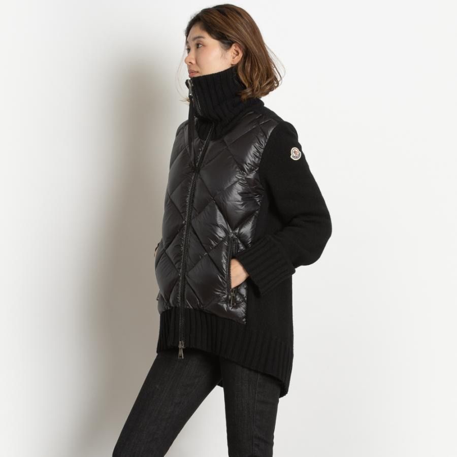 Moncler Quilted Panel Cardigan in Black, size Large