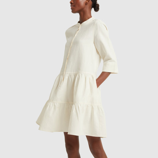 Apiece Apart "Maurino" Tiered Ivory Cotton/Linen Dress, size Medium (fits S/M)