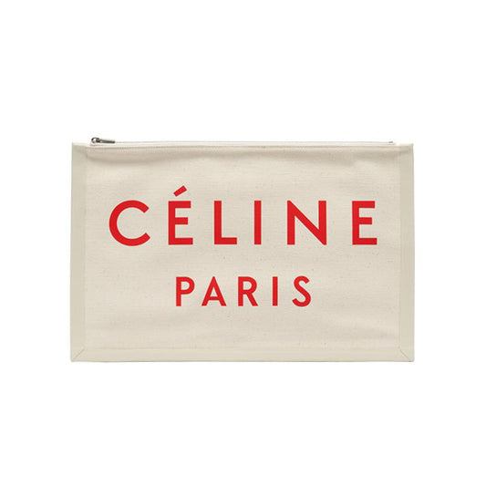 Celine "Made In" Canvas Clutch with Red Font