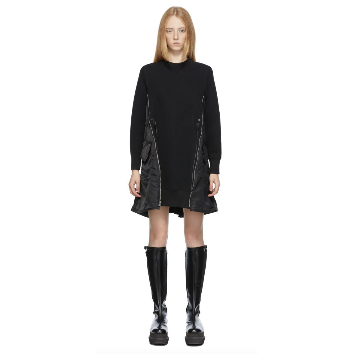 Sacai Sweatshirt Dress in Black, size "1" (fits XS/S)