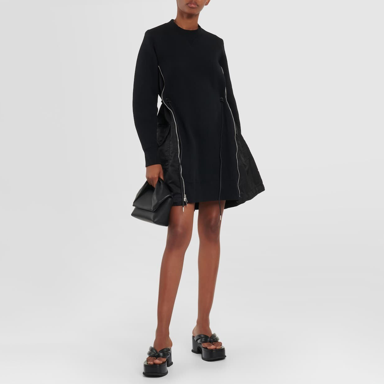 Sacai Sweatshirt Dress in Black, size "1" (fits XS/S)