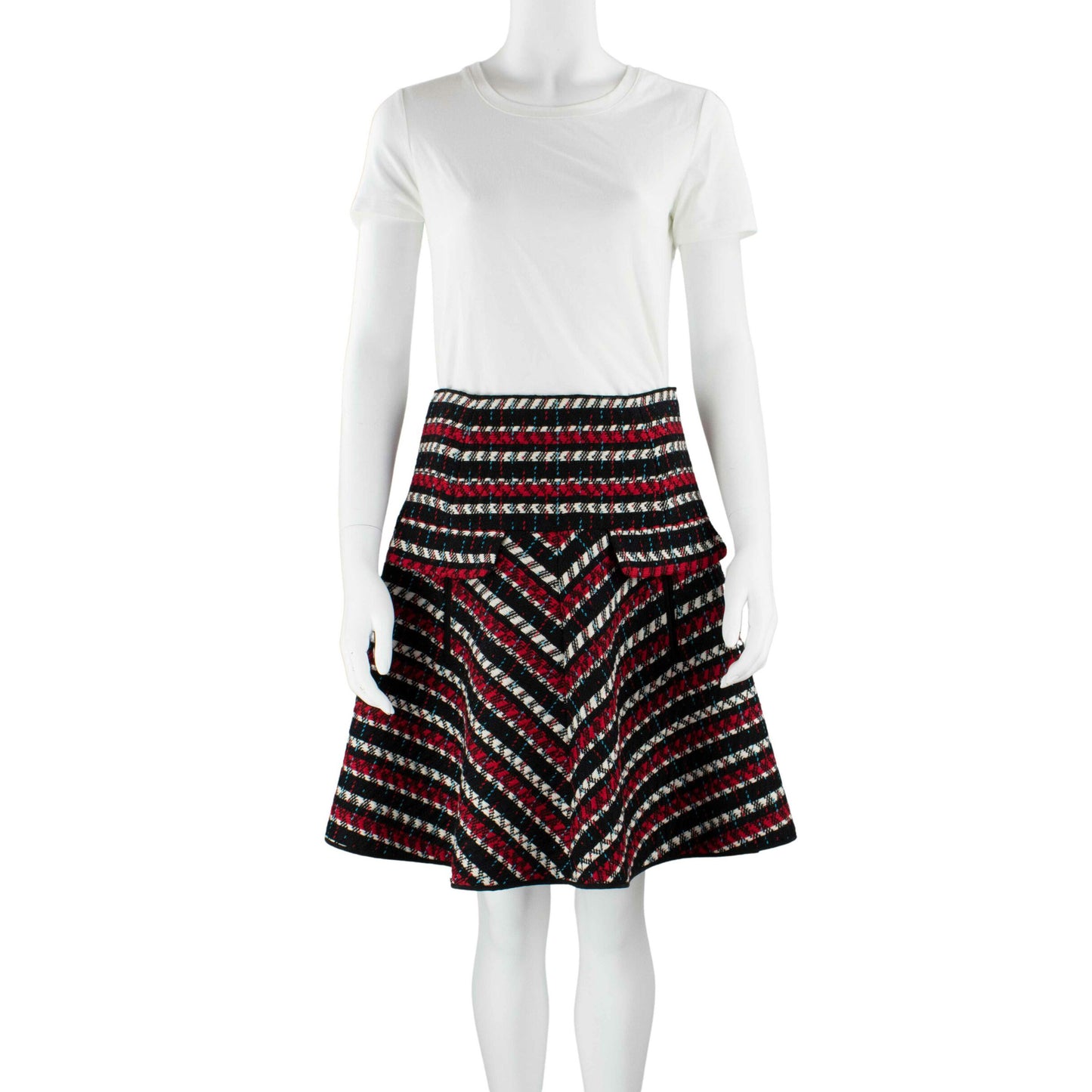 Oscar de la Renta Wool Tweed Skirt in Red/White/Black, size 8 (fits size 6)