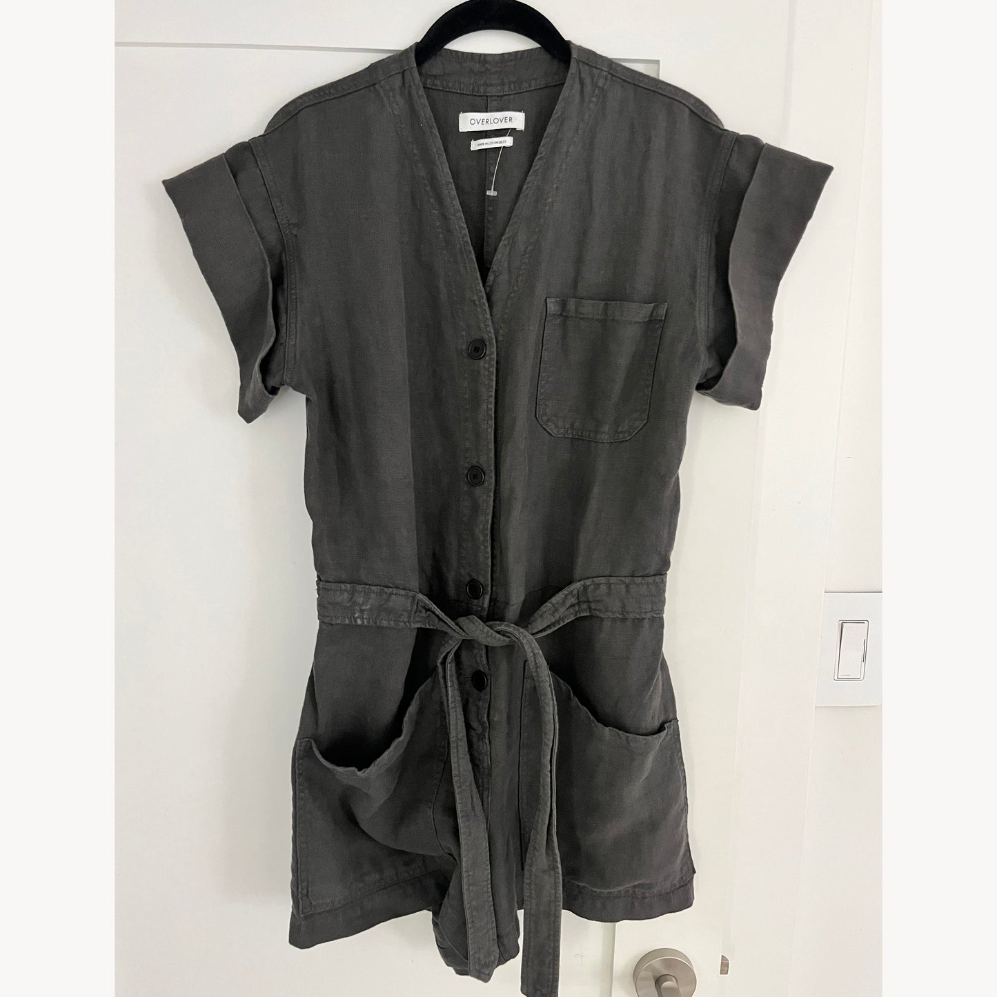 Overlover Linen Romper in Grey, size XS