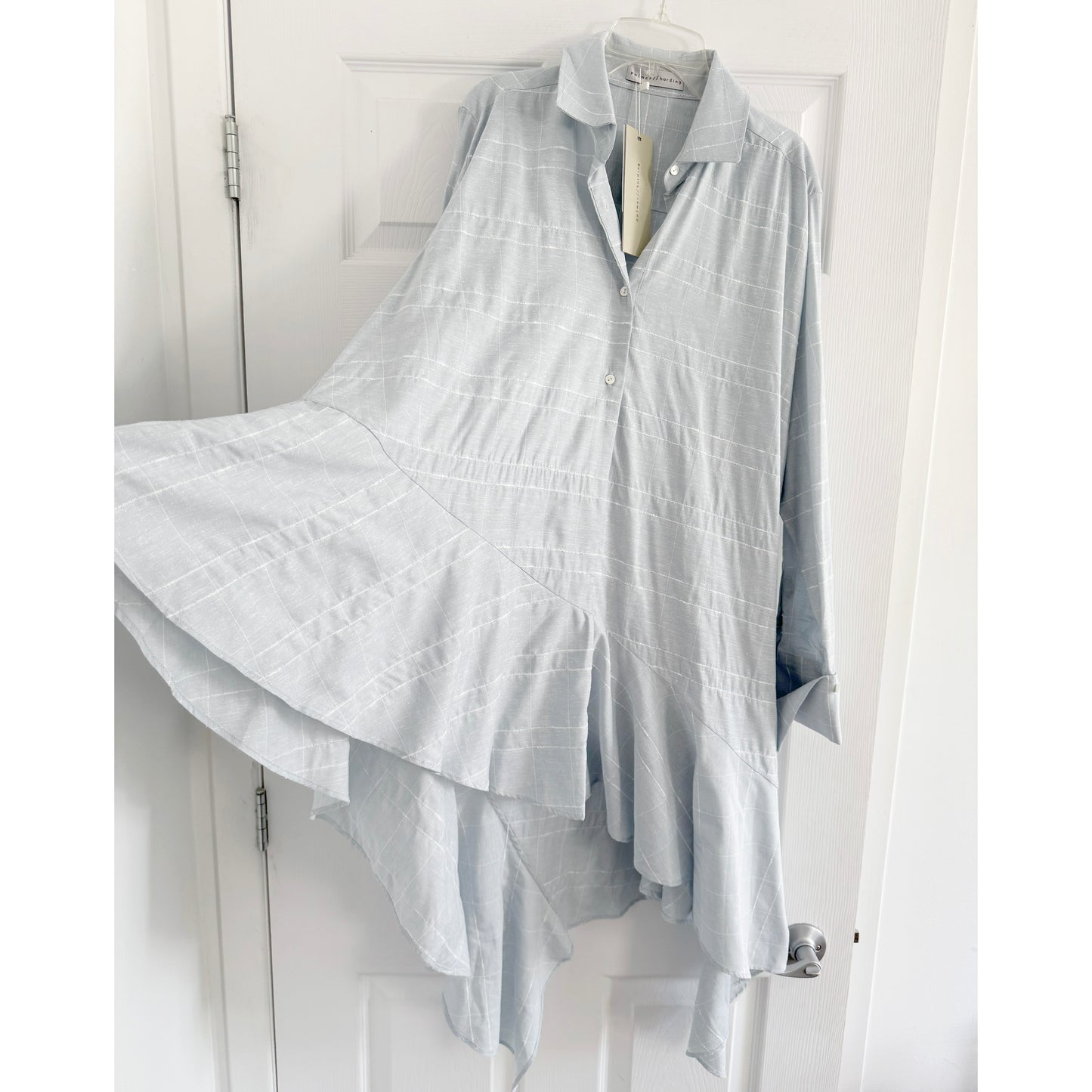 Palmer/Harding Asymetrical Ruffle Shirt in Blue, size Medium