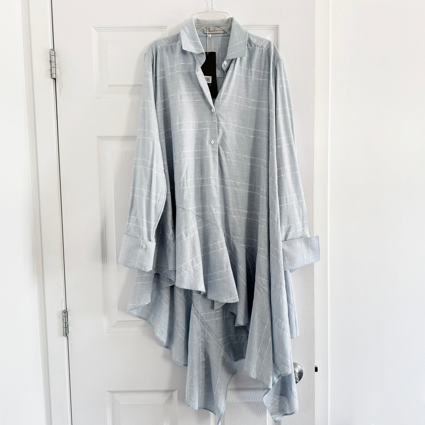 Palmer/Harding Asymetrical Ruffle Shirt in Blue, size Medium