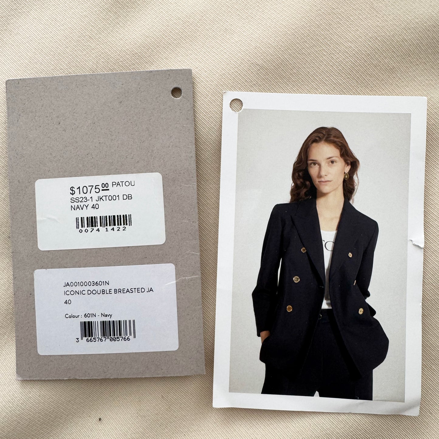 Patou "Iconic" Double Breasted Jacket in Navy, size 40FR (fits US 4/6)