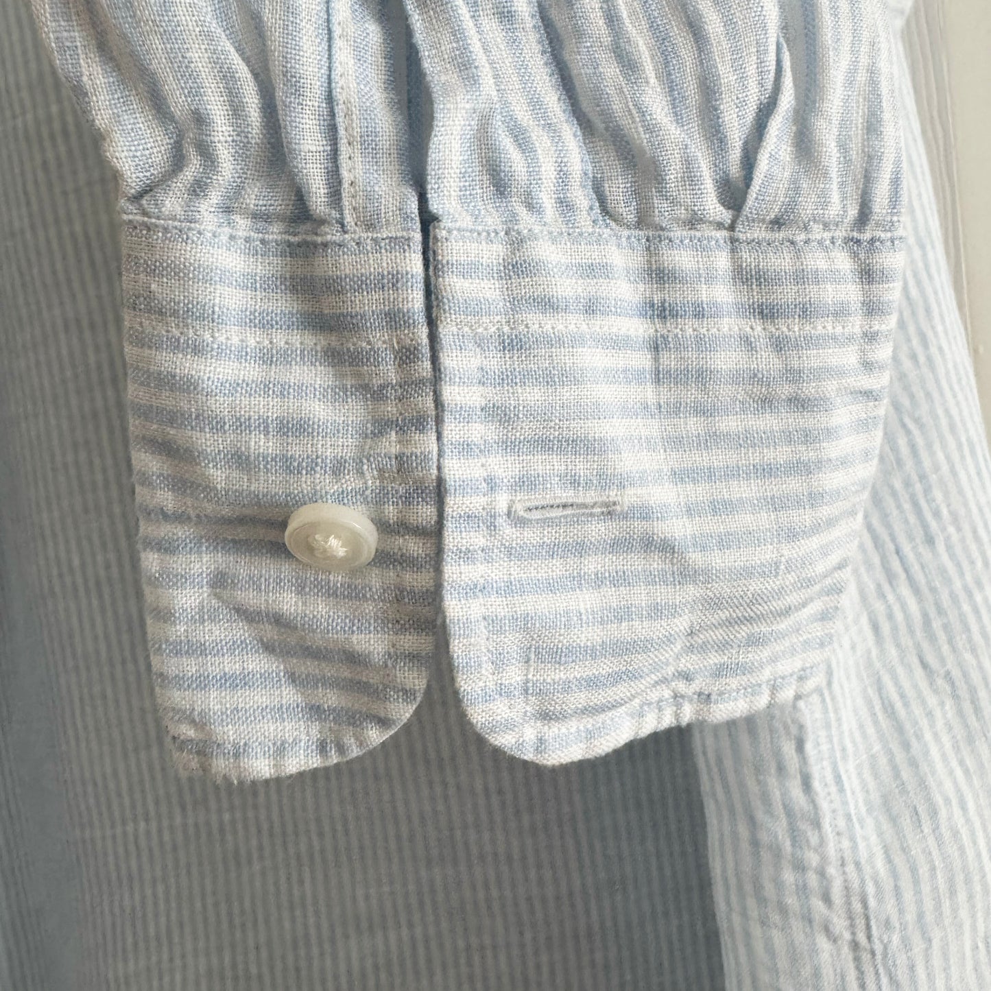 Patrick Assaraf "Boyfriend" Stripe Linen Shirt in Blue/White, size Medium